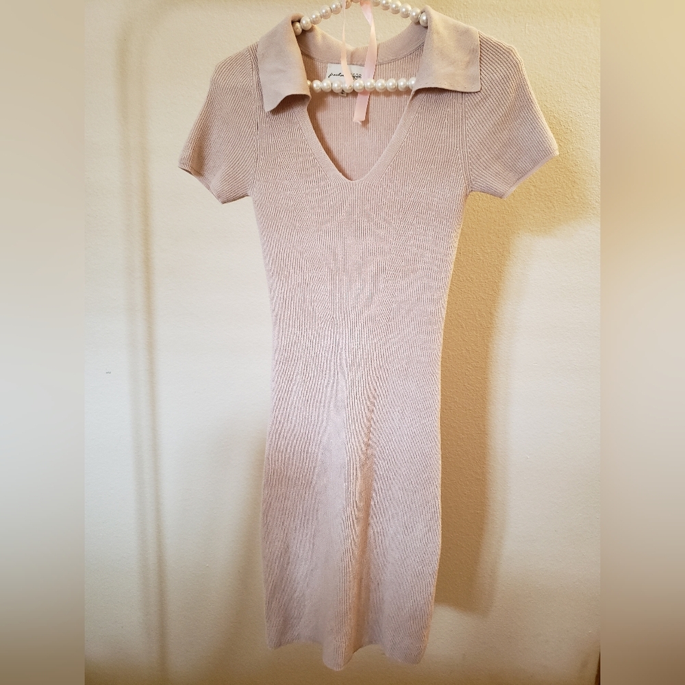 Freshman Beige Mini Dress with Collar